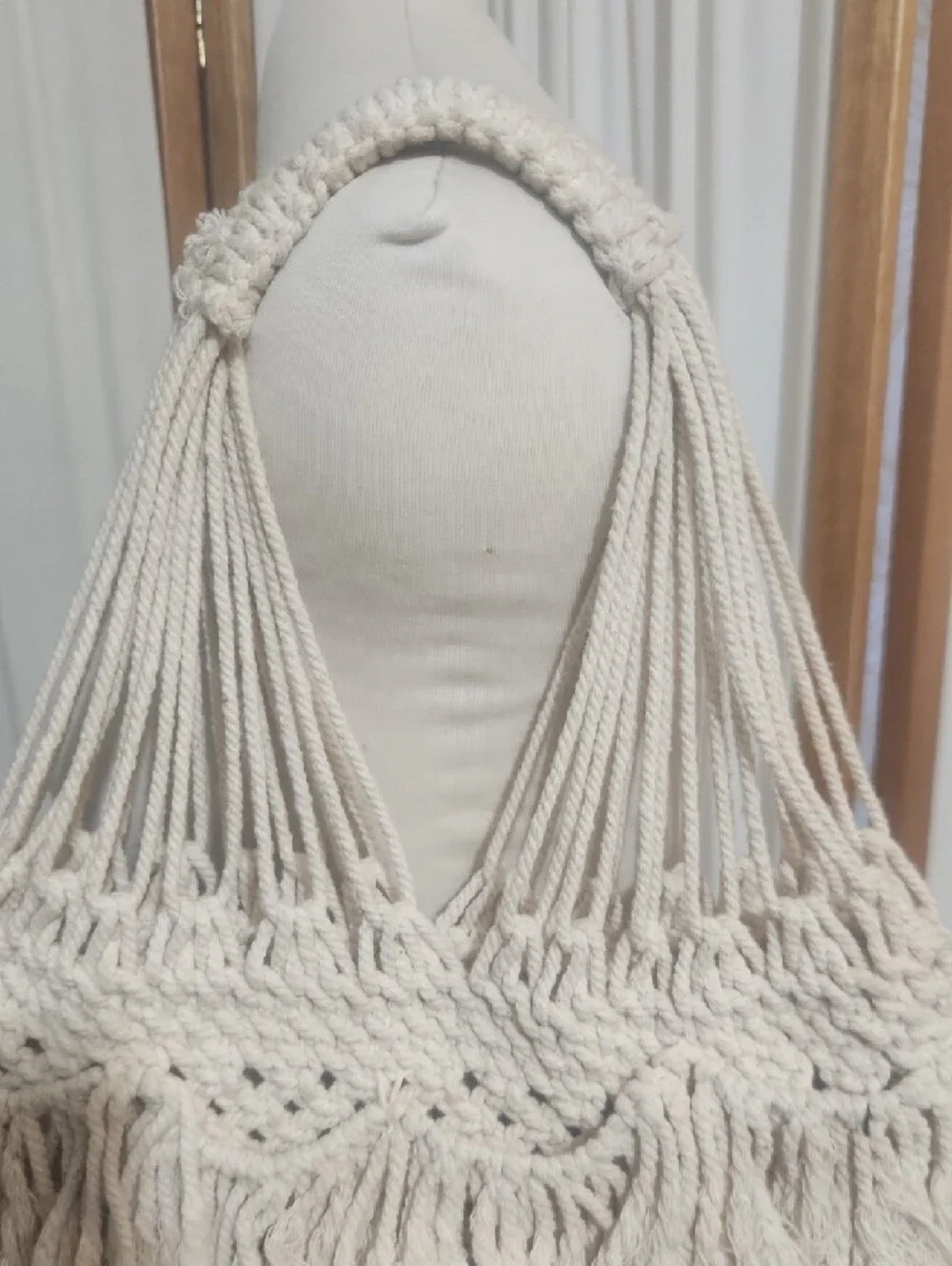 Macramé Fringe  Open Weave Tote Purse Bag Lagenlook Coastal Grandma Festival